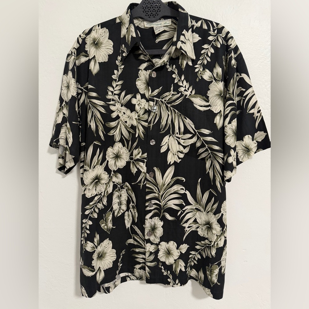 Pineapple Moon Medium Tropical Black and White Men's Button Down Shirt